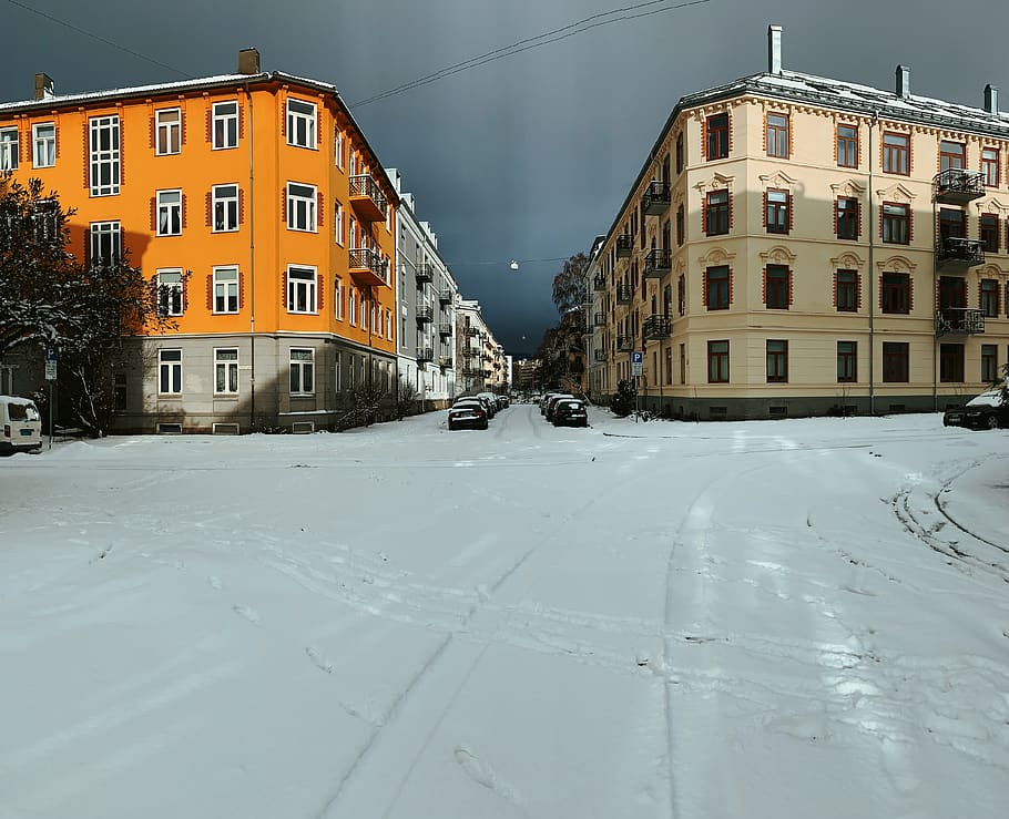 intersection, road, urban, downtown, building, city, architecture HD wallpaper