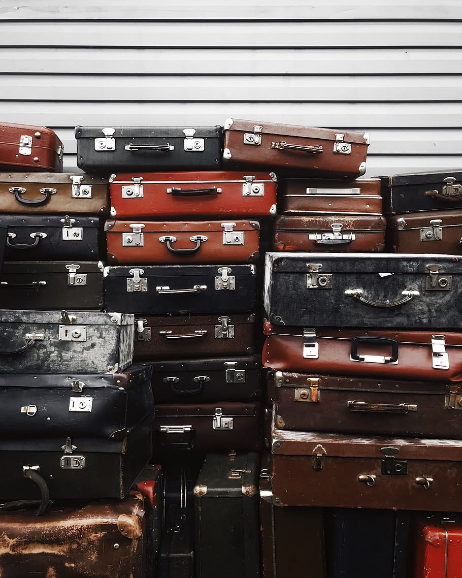 stacks of assorted suitcases, large group of objects, no people HD wallpaper