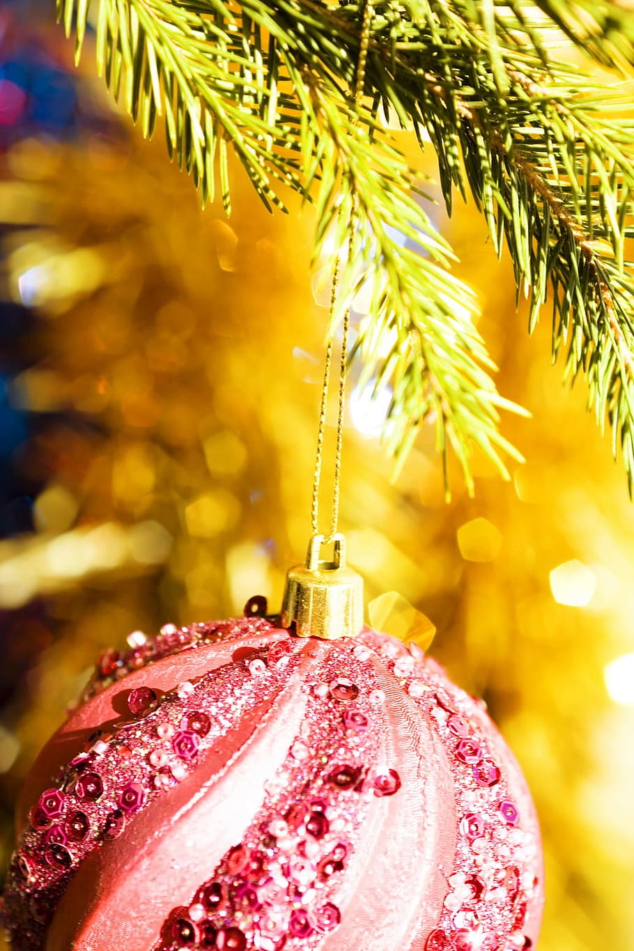 ball, bauble, branch, bright, celebration, christmas, christmas-tree HD wallpaper