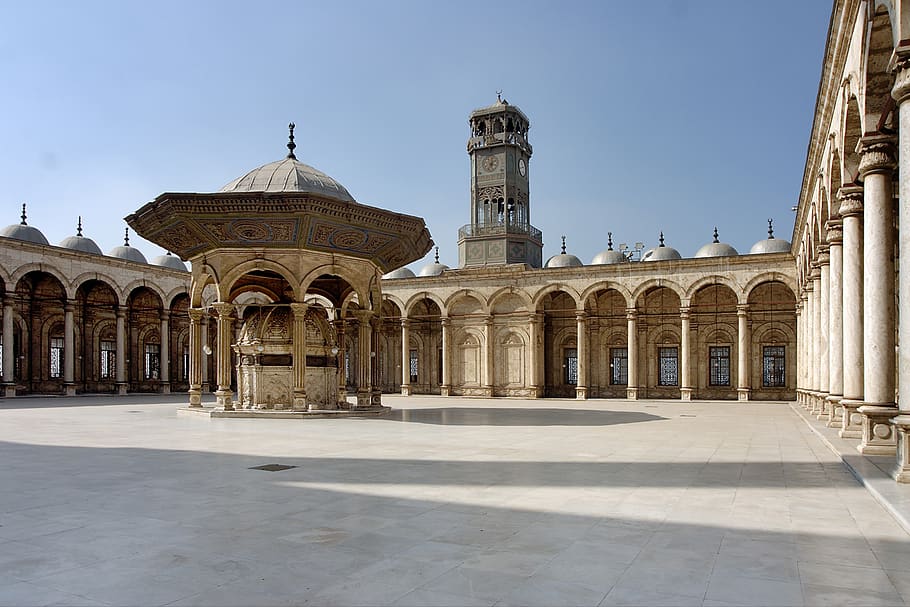mosque, cairo, egypt, alabaster mosque, courtyard, architecture, HD wallpaper