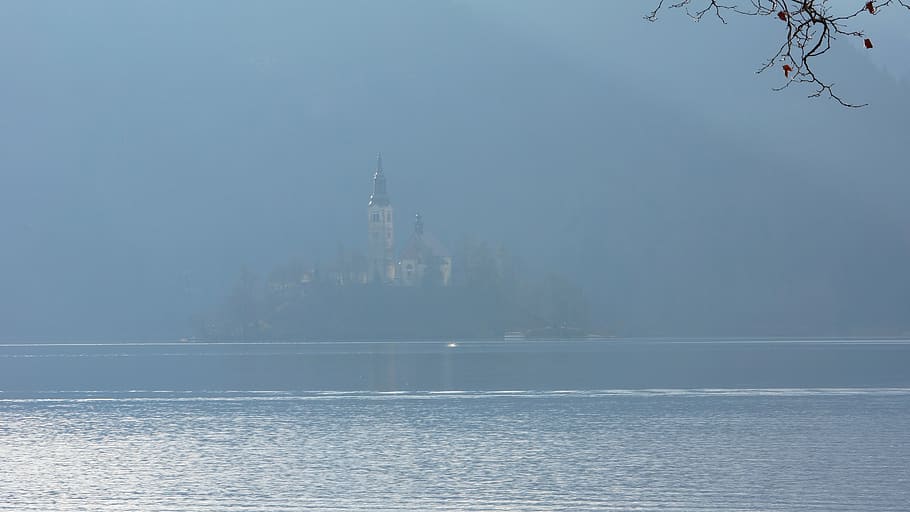 slovenia, bled, water, waterfront, sky, sea, architecture, nature HD wallpaper