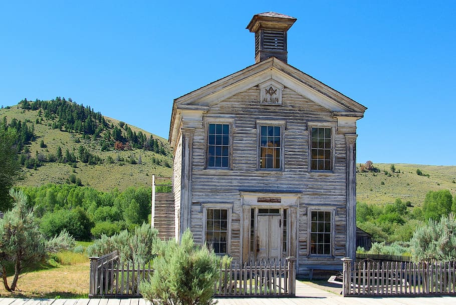 bannack school and masonic lodge, montana, ghost town, old west, HD wallpaper