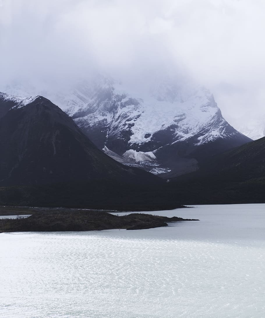 snow-capped mountain near body of water, landscape, ice, mist HD wallpaper