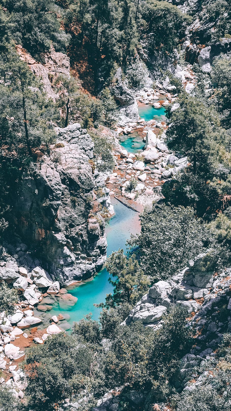 rocky stream on woods, aerial view, nature, turkey, mountain HD wallpaper