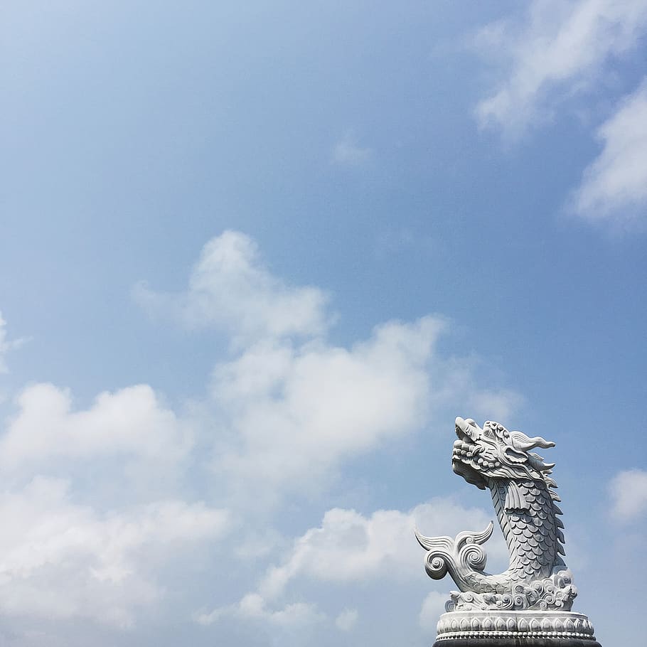 dragon, danang, blue, sky, cloud, wanderlust, travel, cloud - sky HD wallpaper