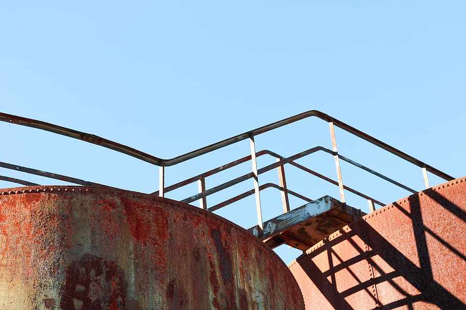 banister, handrail, rust, railing, sky, metal, rusty, brown HD wallpaper