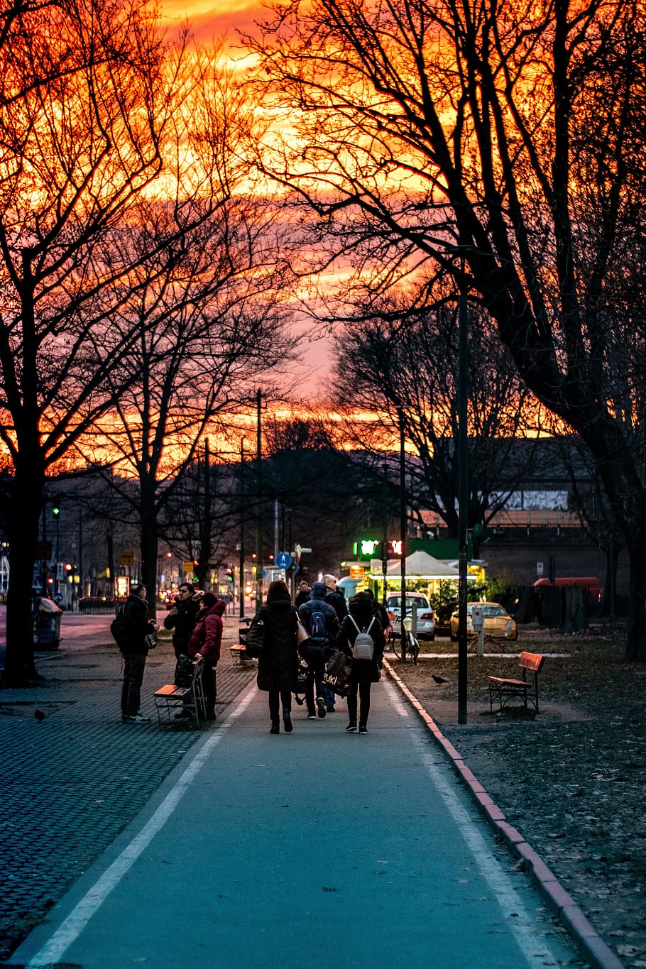 dawn, sunrise, road, way, street, sky, light, sunset, morning HD wallpaper