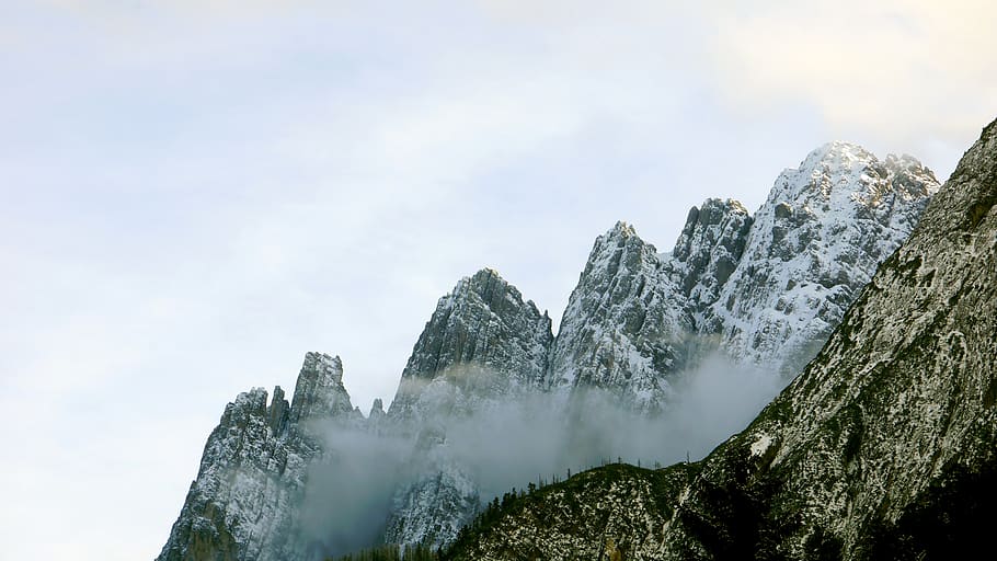 mountains under white sky during daytime, outdoors, mountain range HD wallpaper
