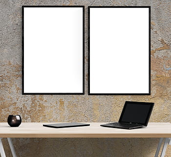 poster, frame, laptop, table, interior, technology, indoors HD wallpaper