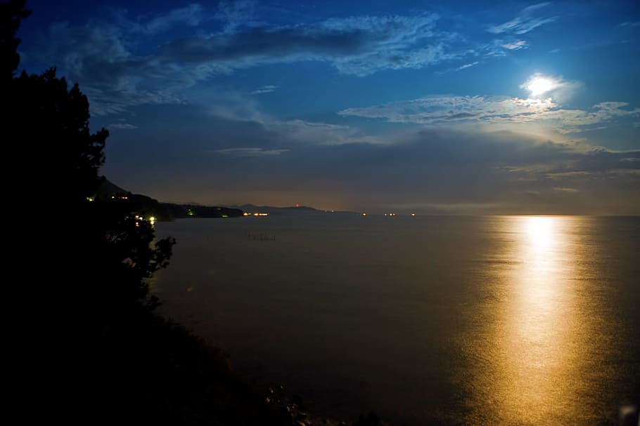 black, blue, cloud, dark, dramatic, horizon, landscape, midnight HD wallpaper