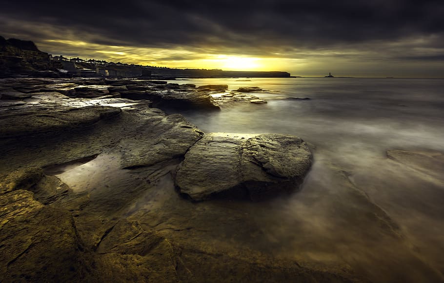 Body Of Water During Golden Hour, beach, dawn, nature, ocean HD wallpaper