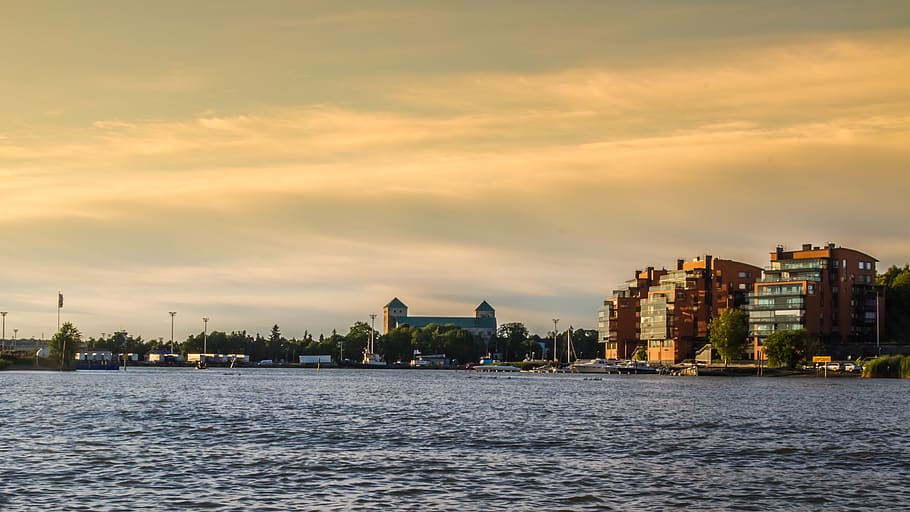finland, turku, turku castle, harbor, boat, boats, evening, HD wallpaper
