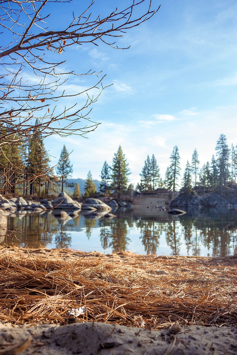 Body of Water Near Boulders, daylight, environment, grass, landscape HD wallpaper