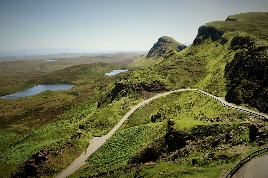 road, path, green, grass, highland, mountain, landscape, nature HD wallpaper
