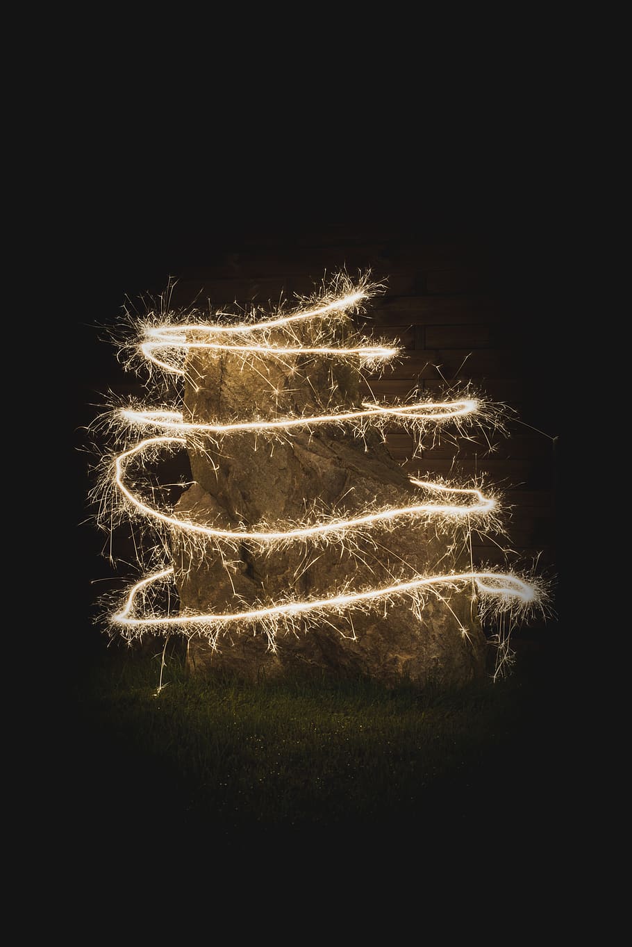 sparkler, rock, stone, light, night, sparks, illuminated, glowing HD wallpaper