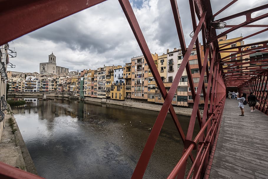 girona, spain, reflections, urban exploring, travel, sky, house HD wallpaper