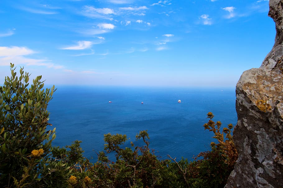 gibraltar, rock, sea, england, coast, sky, water, scenics - nature