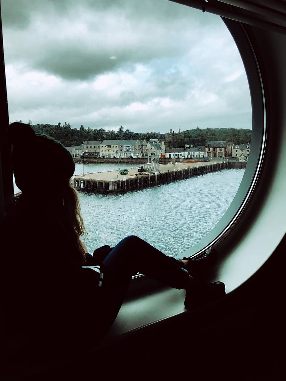 ocean, longing, vision, window, cloud - sky, water, nature HD wallpaper