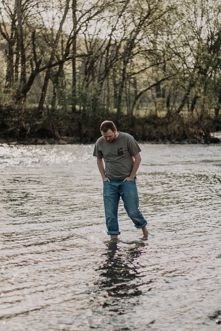 man walking in the lake at daytime, human, person, people, arkansas, HD wallpaper