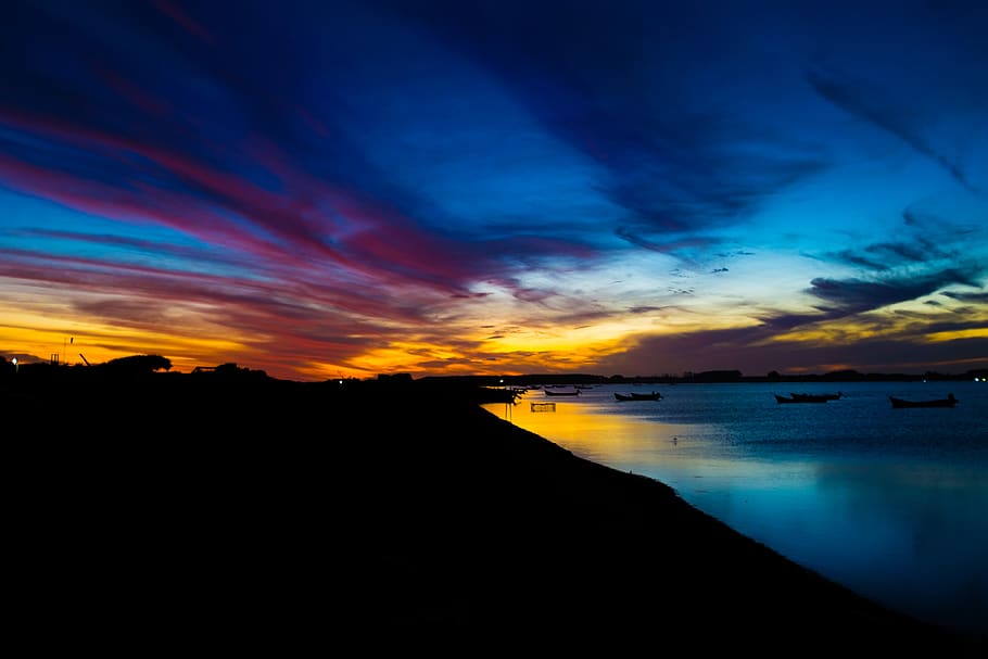boat, water, sky, sunset, cloud - sky, scenics - nature, beauty in nature HD wallpaper