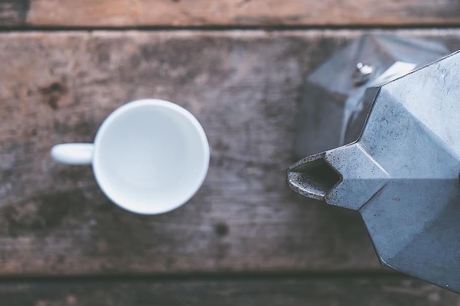 white ceramic mug, directly above, focus on foreground, close-up HD wallpaper
