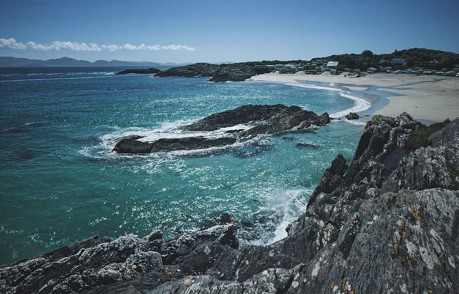 ireland, brackaharagh, ocean, waves, coast, rocks, beach, water HD wallpaper