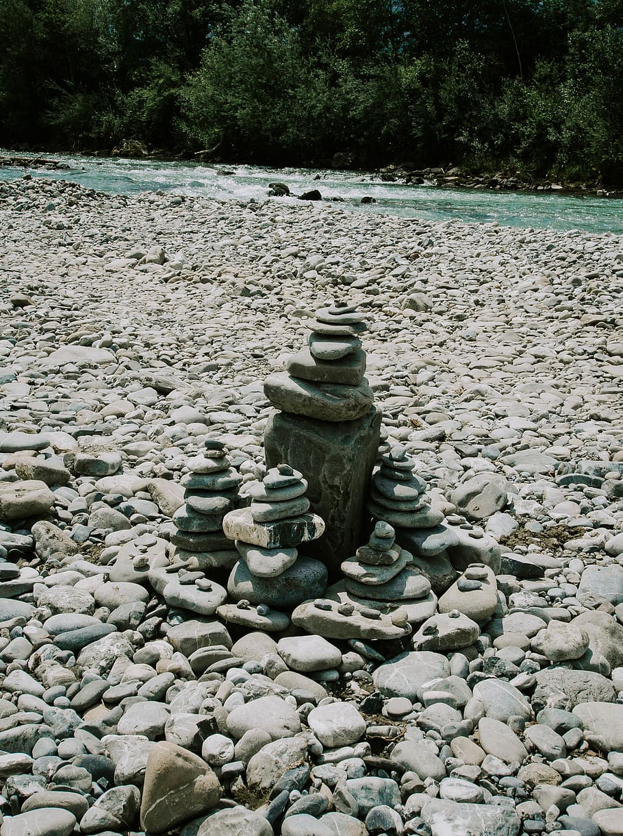 stones, water, solid, stone - object, stack, rock, balance HD wallpaper