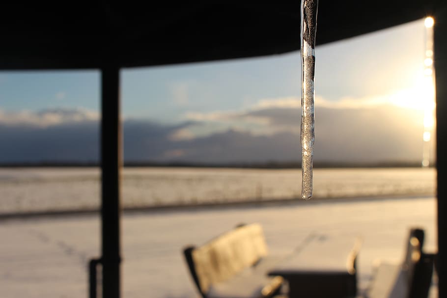 icicle, winter, snow, sunset, sky, window, nature, no people HD wallpaper