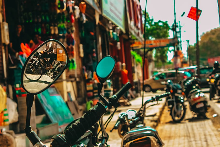 india, agra, traffic, mirror, details, bike, bicycle, transportation HD wallpaper