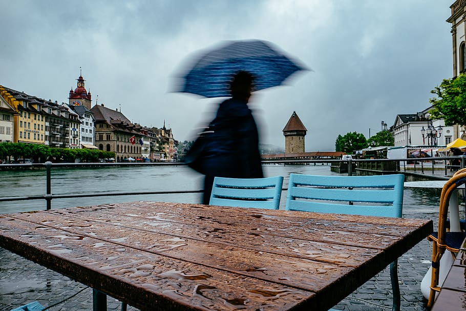 lucerne, switzerland, rainy day, raining, umbrella, architecture, HD wallpaper