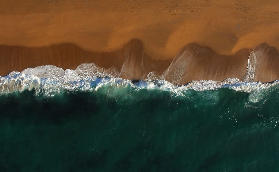 Green and Brown Abstract Painting, beach, coastline, daylight HD wallpaper