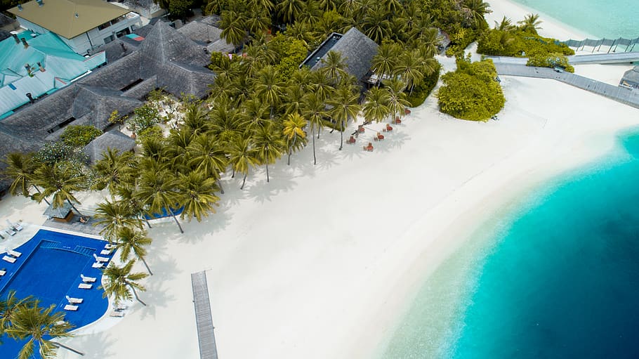 aerial beach island view, nature, outdoors, water, sea, ocean, HD wallpaper