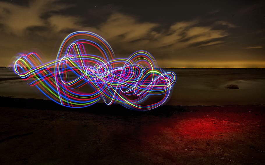 long exposure, light trails, multi colored, illuminated, sky HD wallpaper
