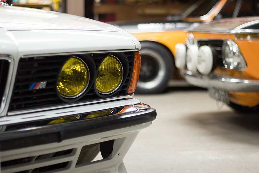 white classic BMW M3 on display, automobile, transportation, vehicle HD wallpaper