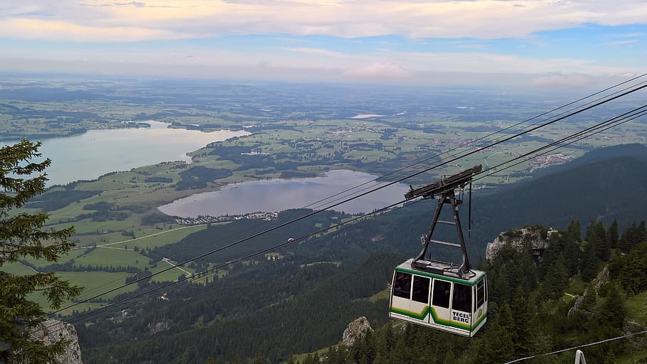 füssen, lake, castle view, mode of transportation, sky, cable car HD wallpaper