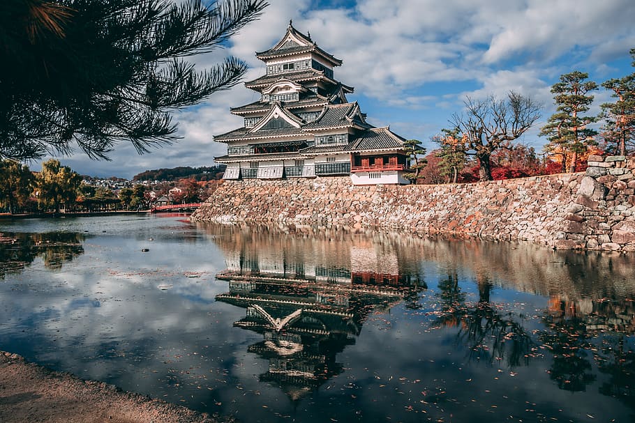 Pagoda Temple Near Lake Under Cloudy Sky, architecture, building HD wallpaper