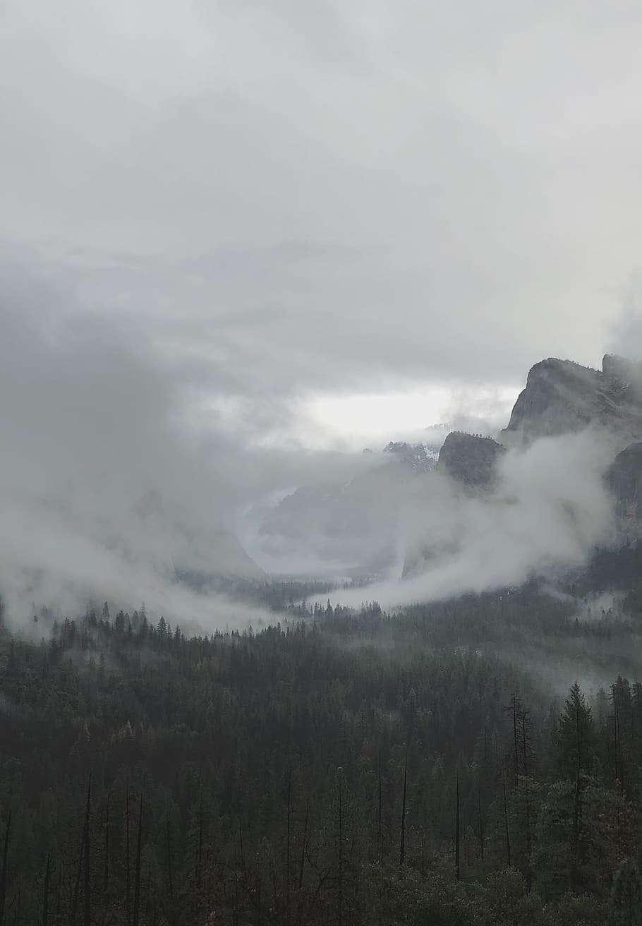 white fog on mountain, beauty in nature, sky, tranquil scene HD wallpaper