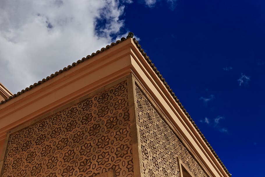 marrakesh, morocco, architecture, building, clouds, roof, sky, HD wallpaper