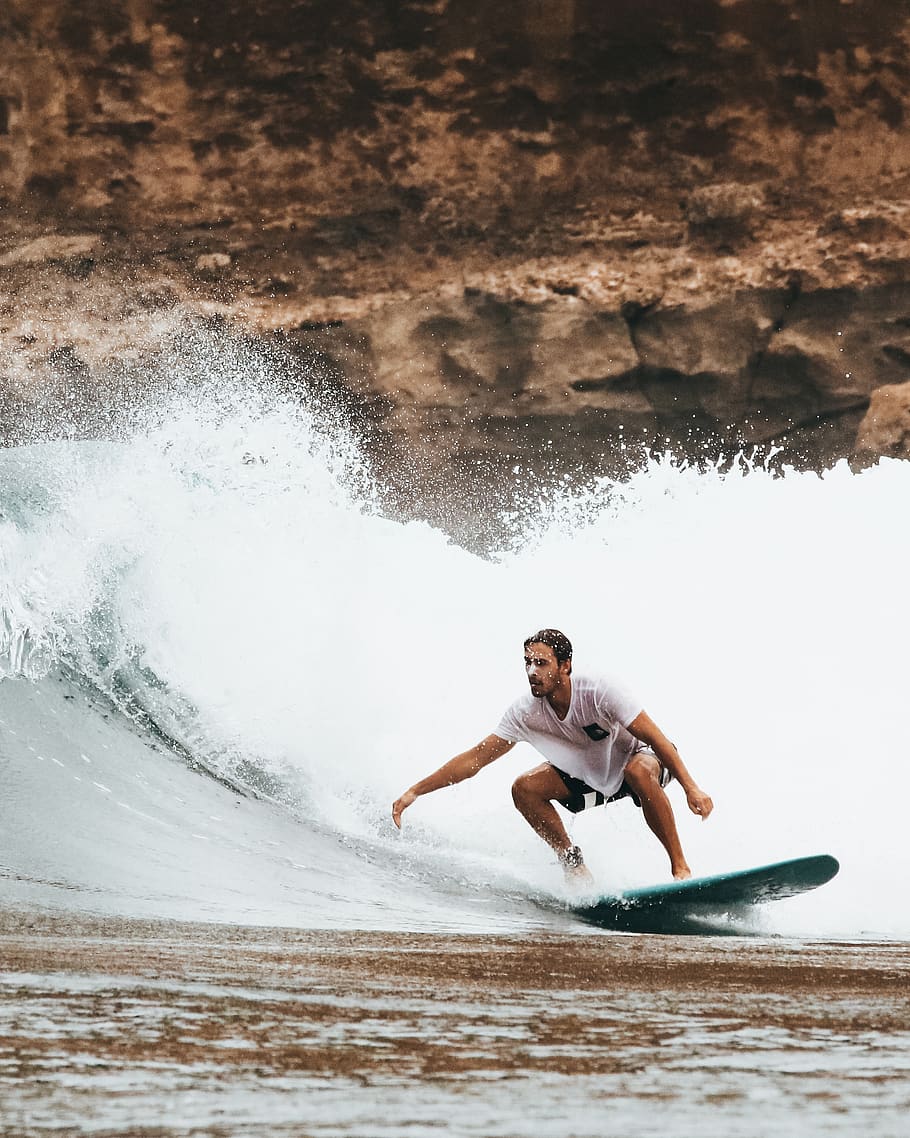 Man Surfing On Ocean Waves, fun, hawaii, person, sea, sport, surfer HD wallpaper