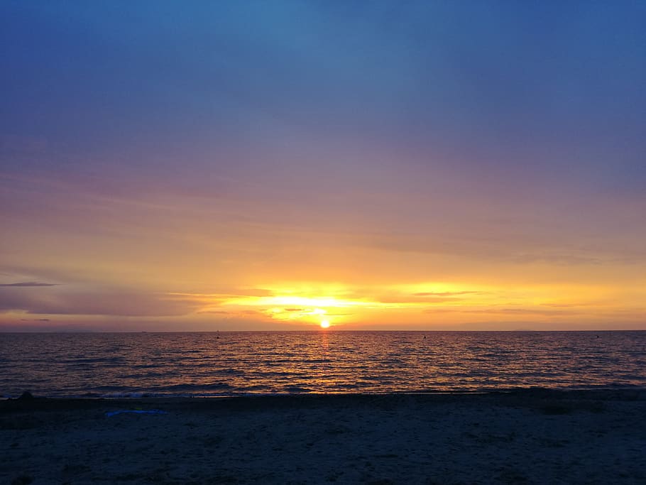 sunset, sea, sky, romantic, evening sky, abendstimmung, rest HD wallpaper