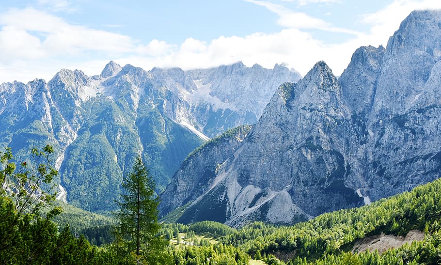 julian alps, mountains, slovenia, blue mountains, tourism, hiking, HD wallpaper