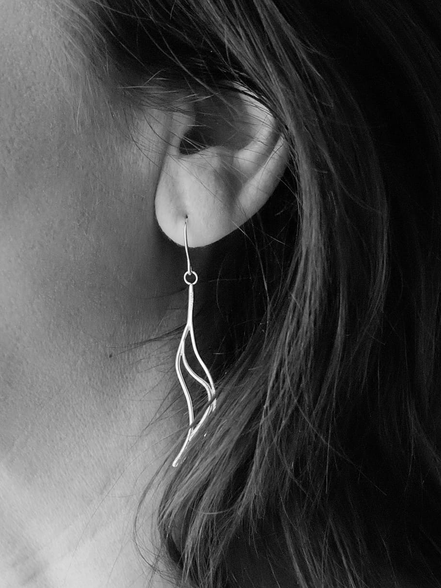 Grayscale Photo of Woman's Hook Earrings, accessories, beautiful, HD wallpaper