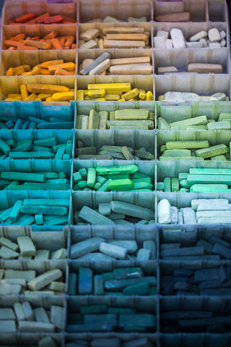 assorted stones on organizer case, chalk, colorful, texture, art HD wallpaper
