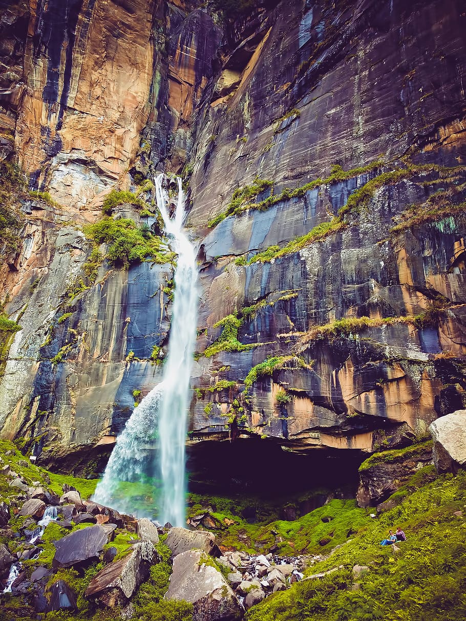 india, vashist, jogini falls, mountain, himalayas, travel, waterfalls HD wallpaper