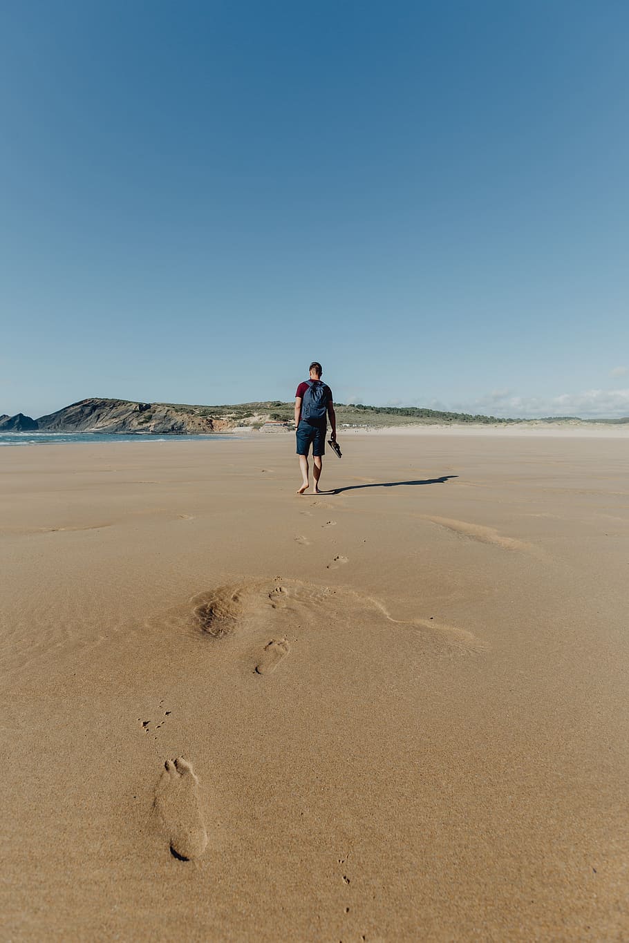 Footprints on a sandy beach, Portugal, ocean, sea, shore, summer