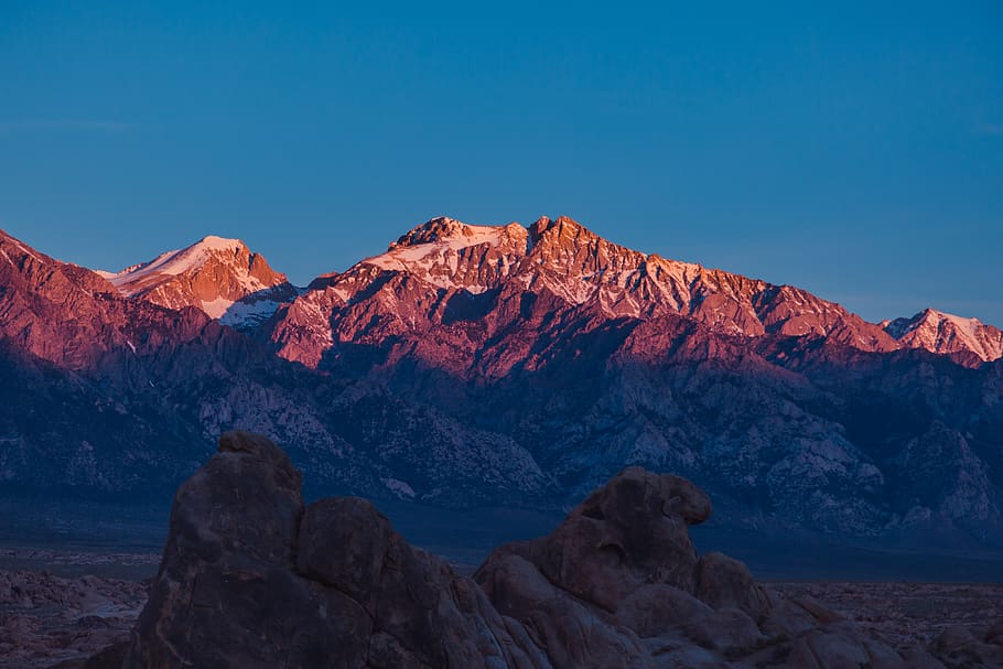 mountain during sunrise, mountain range, nature, outdoors, peak HD wallpaper