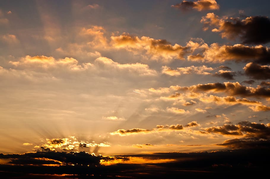 clouds, sky, morning, landscape, sunrise, mood, sunlight, idyllic HD wallpaper