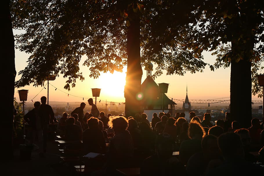 germany, freiburg, group of people, crowd, sunset, real people HD wallpaper