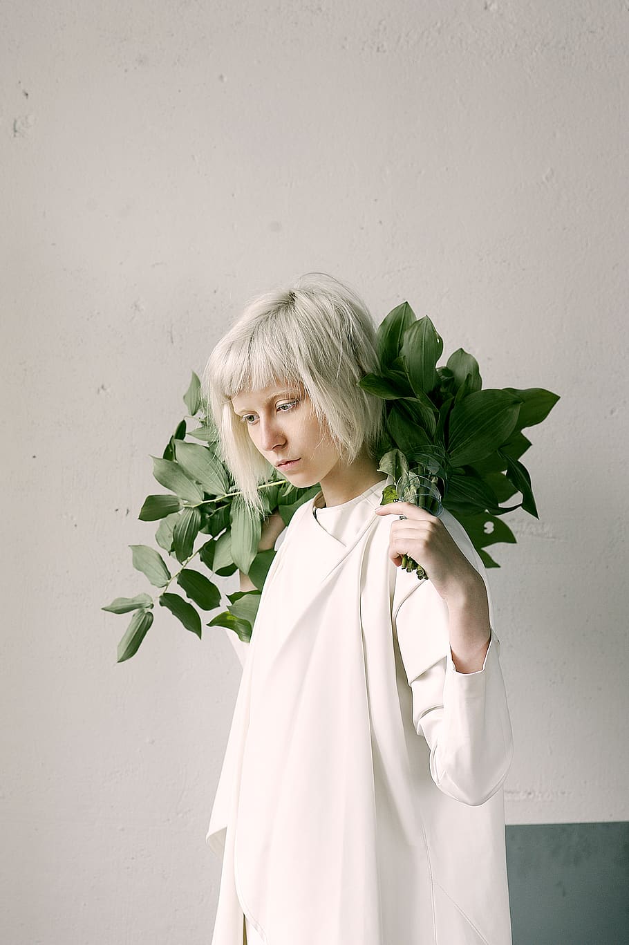 Photography of a Woman Holding Green Leaves, beautiful, blond HD wallpaper