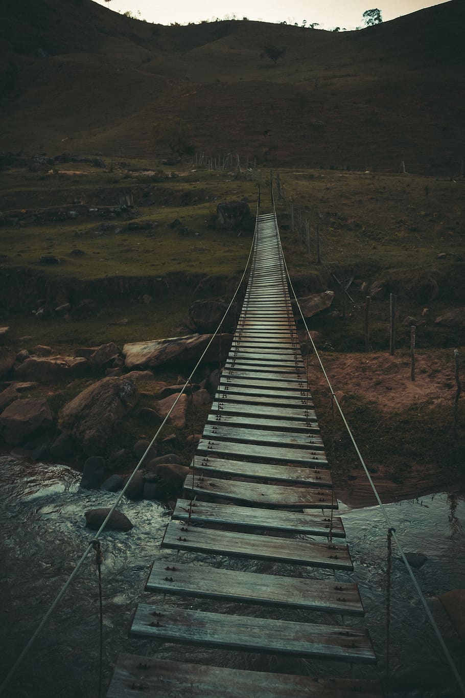 Wooden Bridge, mountain, the way forward, direction, no people HD wallpaper